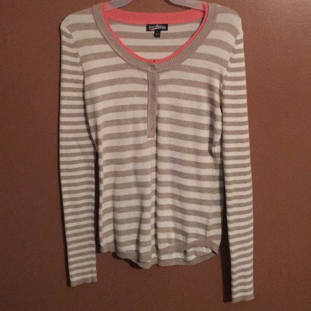 Beige and white long sleeve sweater